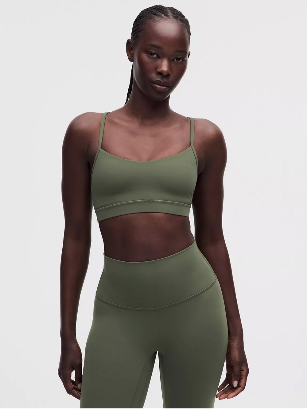 Lululemon Athletica Flow Y bra Nulu light support olive Green Strappy size 4
